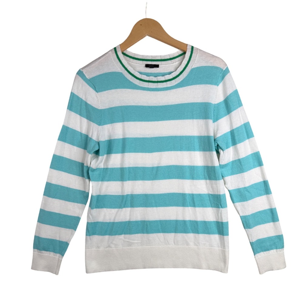 Talbots Striped Crewneck Pullover Sweater size Large White/Blue